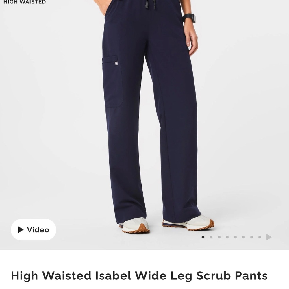 Figs Navy Blue High Waisted Isabel Wide Leg Scrub Pants (1 of 2)